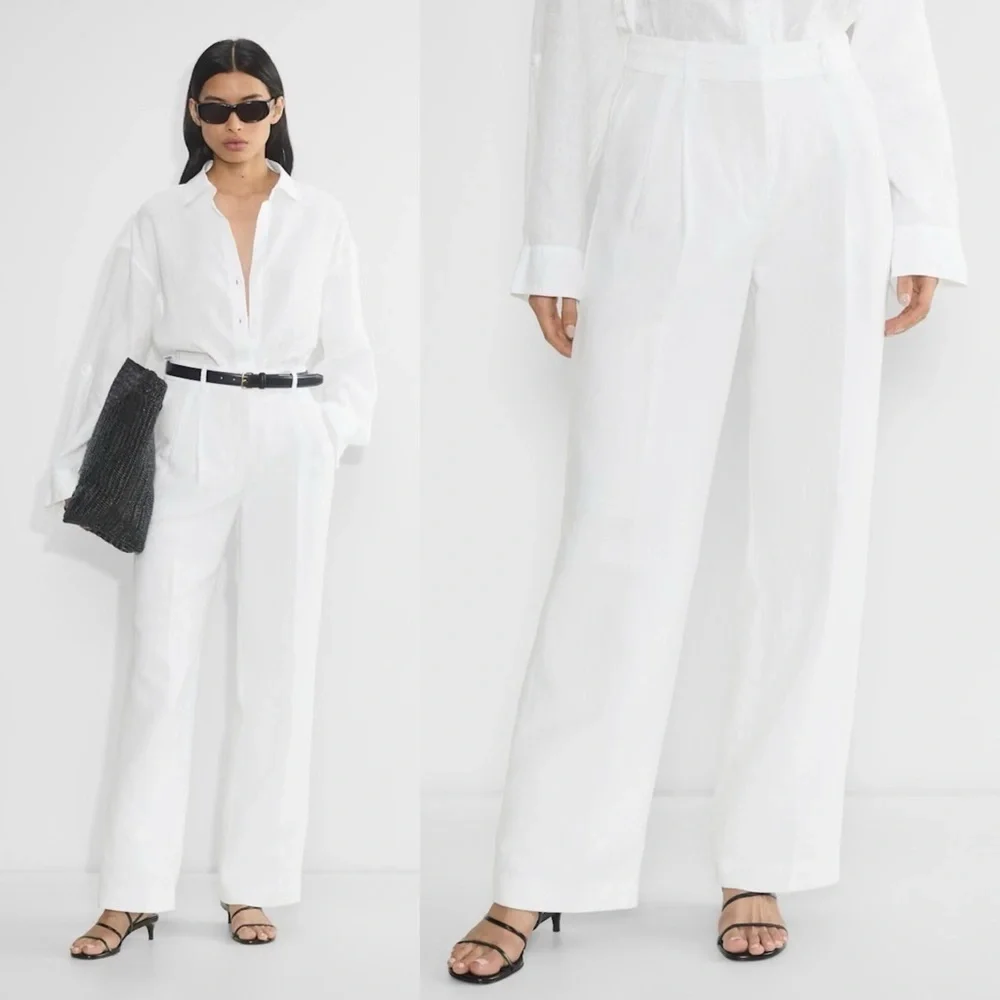 Aritzia- The Effortless Pant CruiseLinen Natural Ecru Size 12 Wide Leg Summer